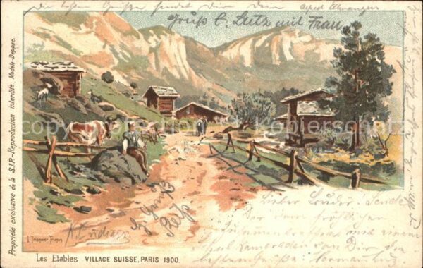 Exposition Universelle Paris 1900 Les Etables Village Suisse Litho