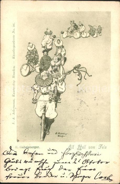 Verlag Ackermann Kuenstlerpostkarte Nr. 96 E. Gabelsberger Clowns Fahrräder