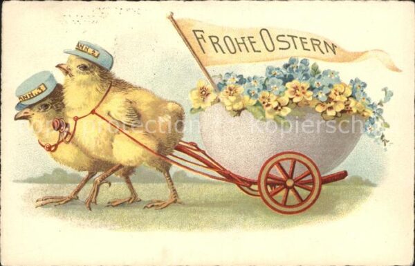 Vermenschlicht Küken Ostern Ei Vergissmeinnicht Primel