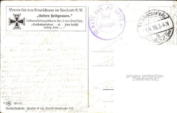 Hey Paul Nr. 5 Soldatenliederpostkarte Soldatenleben – Bild 2