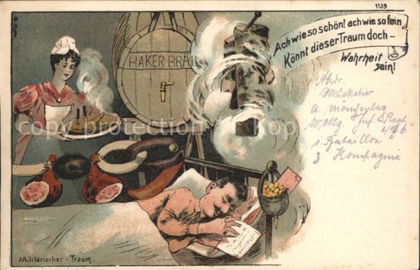 Militaria WK1 Traum Bier Wurst Hähnchen Schinken Lith
