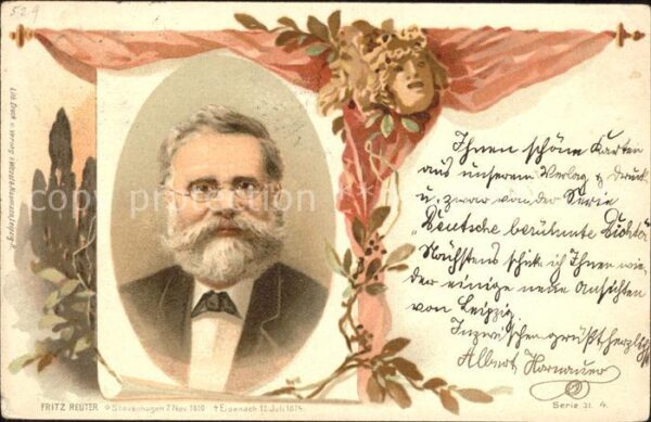 Persoenlichkeiten Fritz Reuter Dichter Litho