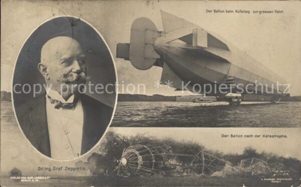 Zeppelin Graf Ballon beim Aufstieg und nach der Katas