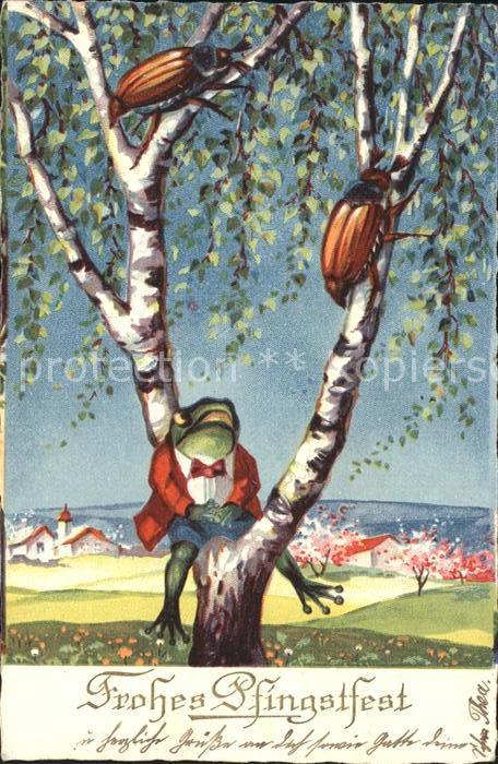 Vermenschlicht Frosch Maikäfer Pfingsten Litho