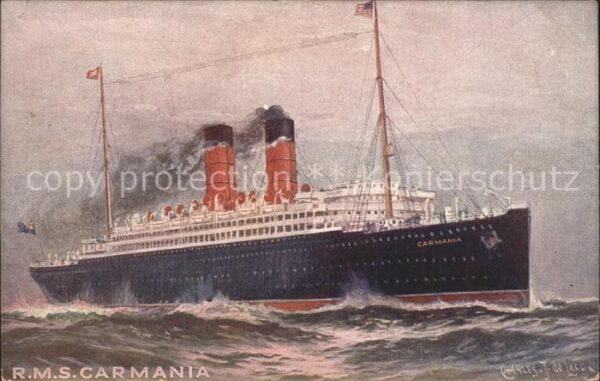 Dampfer Oceanliner R.M.S. Carmania Künstlerkarte Charles J