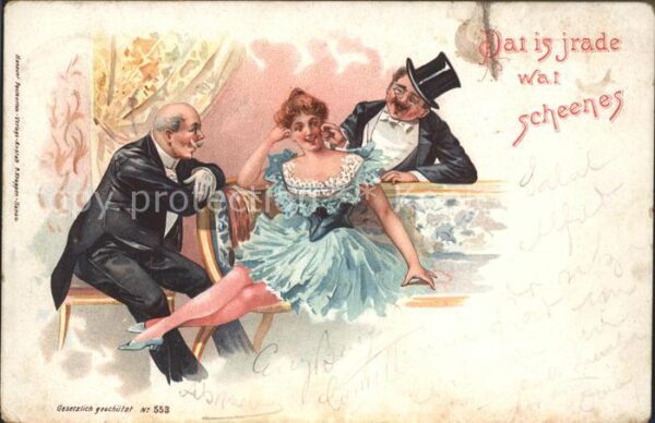 Zylinder Männer Monokel Frau Mode Flirt Litho