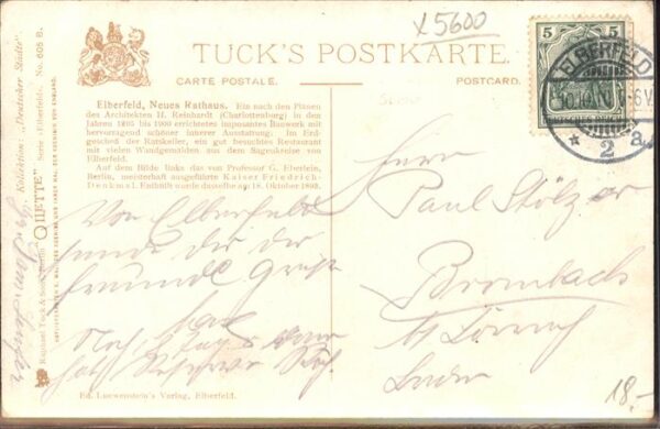 Verlag Tucks Oilette Nr. 605 B Wuppertal-Elberfeld Neues Rathaus – Bild 2