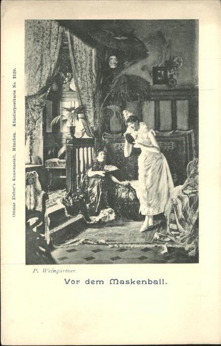Kuenstlerkarte P. Weingärtner vor dem Maskenball