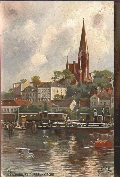 Verlag Tucks Oilette Nr. 6605 B Flensburg St. Jürgen-Kirche Hafe