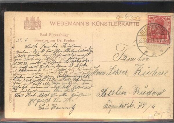 Verlag Wiedemann WIRO Nr. 3554 A Bad Elgersburg Sanatorium Dr. Pr – Bild 2