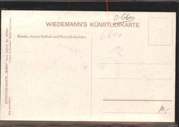 Verlag Wiedemann WIRO Nr. 3572 Greiz Schloß Heinrichsbrücke – Bild 2