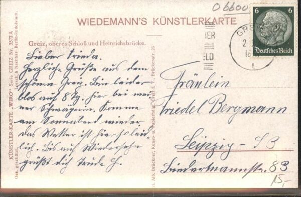 Verlag Wiedemann WIRO Nr. 3572 A Greiz Schloß Heinrichsbrücke – Bild 2
