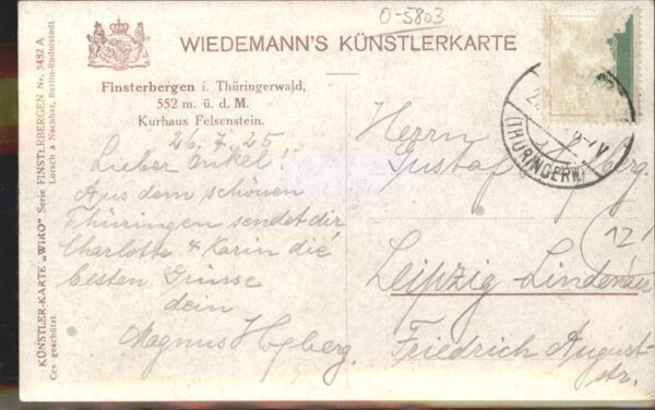 Verlag Wiedemann WIRO Nr. 3482 A Finsterbergen Kurhaus Felsenstei – Bild 2