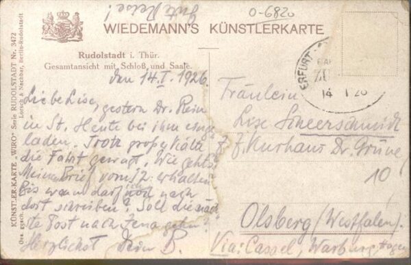 Verlag WIRO Wiedemann Nr. 3472 Rudolstadt Schloß Saale – Bild 2