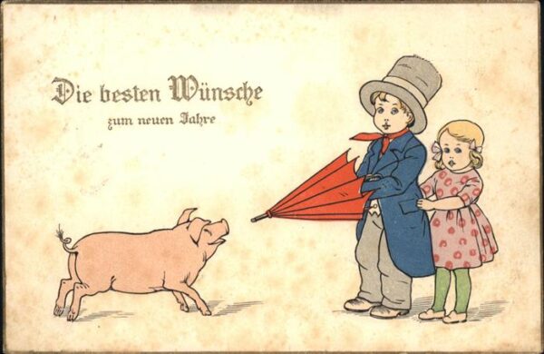 Schweine Neujahr Kinder Zylinder Regenschirm