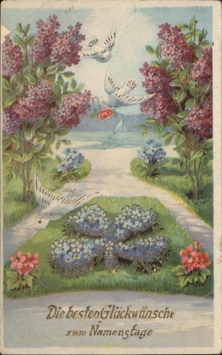 Namenstag Namenskarte Tauben Blumen