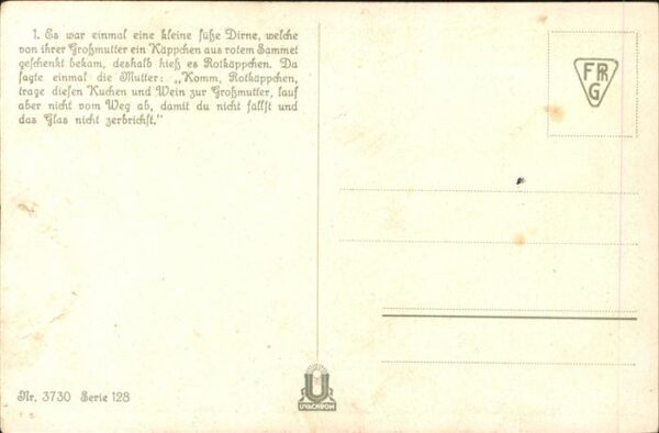 Maerchen Sagen Rotkäppchen Künstlerkarte Nr. 3730 O. K – Bild 2