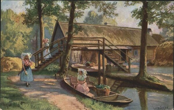 Trachten Spreewald Boot Künstlerkarte Nr. 3968 W