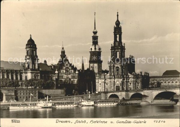 Dampfer Seitenrad Dresden Schloss Hofkirche Gemälde-Galer
