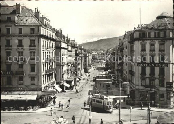 Strassenbahn Geneve Rue du Mont-Blanc Hotel Suisse