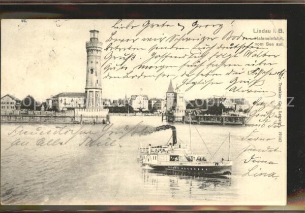 Dampfer Seitenrad Leuchtturm Lindau Hafeneinfahrt