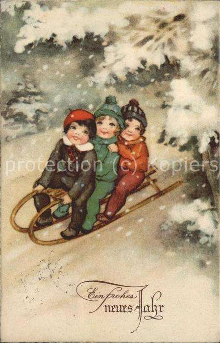 Schlitten Schnee Neujahr Kinder