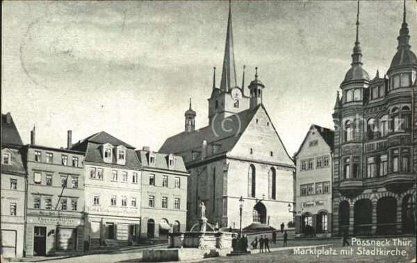 Verlag WIRO Wiedemann Nr. 1034 Pössneck Marktplatz mit Stadtkirch