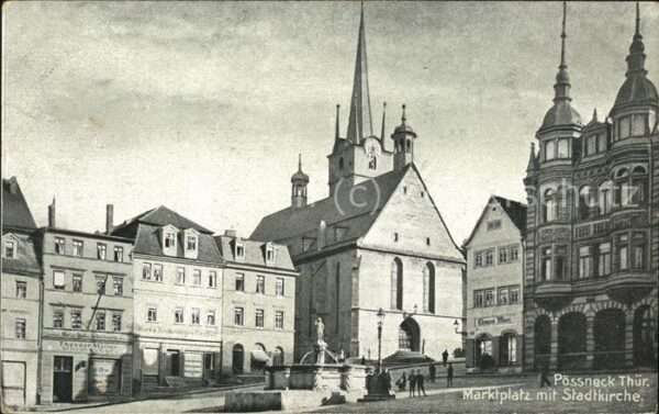 Verlag WIRO Wiedemann Nr. 1034 Pössneck Marktplatz mit Stadtkirch