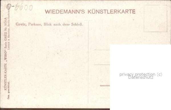 Verlag Wiedemann WIRO Nr. 3576 A Greiz Parksee Schloß – Bild 2