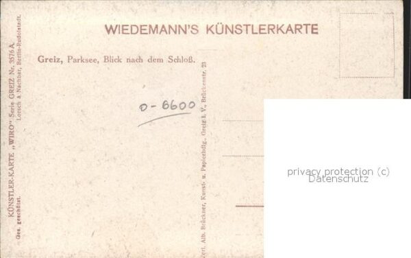 Verlag Wiedemann WIRO Nr. 3576 A Greiz Parksee Schloß – Bild 2