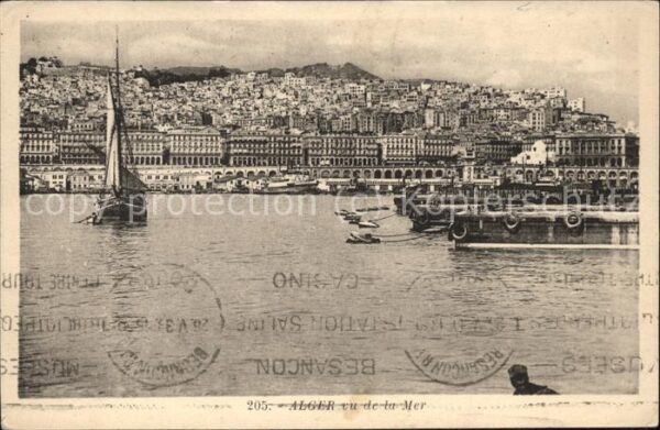 Alger Algerien Vue prise de la Mer Port Bateau Stempel