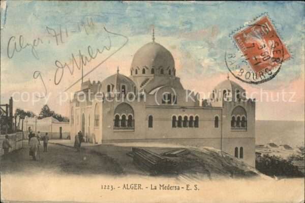 Alger Algerien La Medersa Stempel auf AK