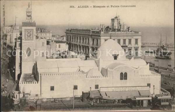 Alger Algerien Mosquee et Palais Consulaire Port Batea