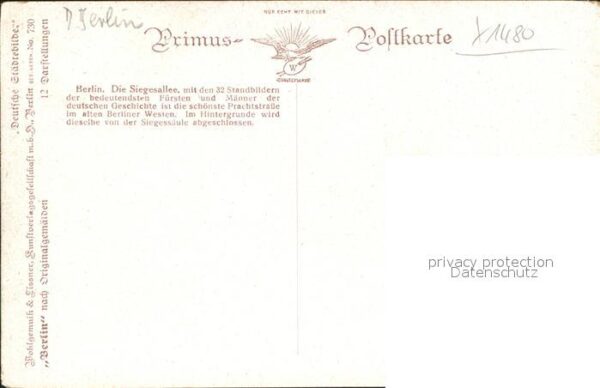 Verlag Primus Nr. 730 Berlin Siegesallee Hund – Bild 2