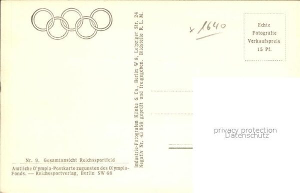 Stadion Reichssportfeld Berlin Olympia-Postkart – Bild 2