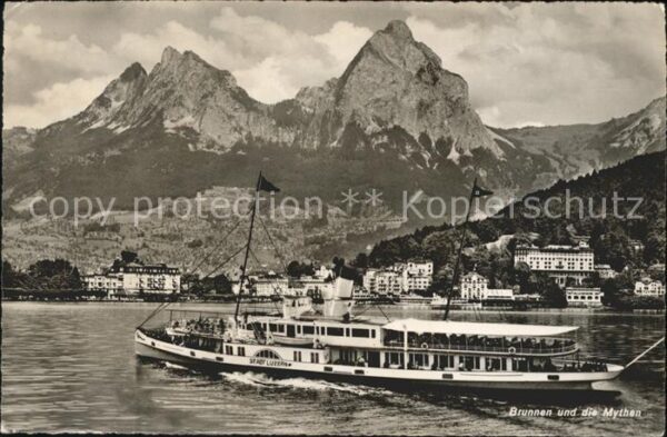 Dampfer Seitenrad Stadt Luzern Brunnen Mythen