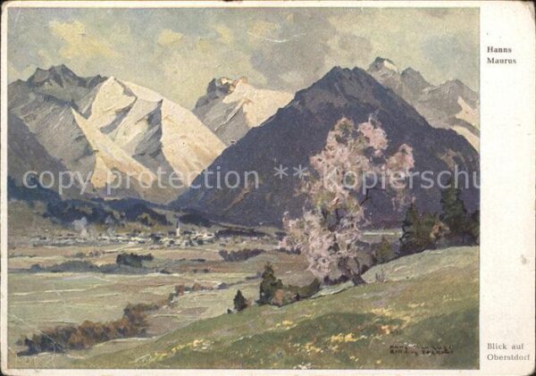 Kuenstlerkarte Hanns Maurus Blick auf Oberstdorf Nr. 5
