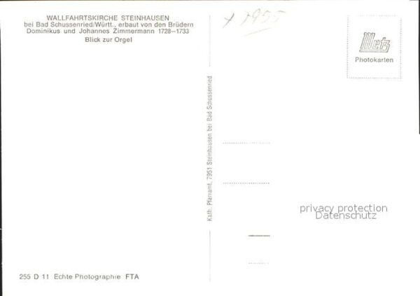 Kirchenorgel Wallfahrtskirche Steinhausen Bad Schuss – Bild 2