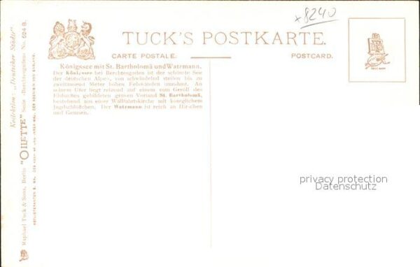 Verlag Tucks Oilette Nr. 624 B Königsee St. Bartholomä Watzmann – Bild 2