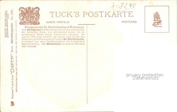 Verlag Tucks Oilette Nr. 624 Königsee St. Bartholomä Watzmann – Bild 2
