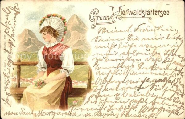 Trachten Schweiz Vierwaldstättersee Litho