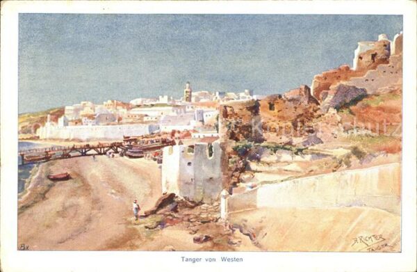 Tanger Tangier Tangiers von Westen Künstlerkarte 16 B. Richter