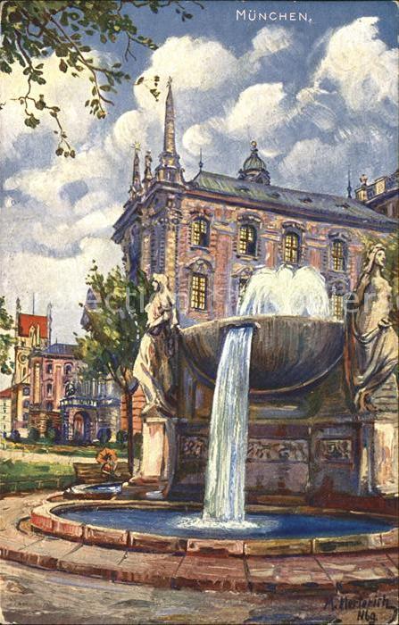 Kuenstlerkarte M. Herterich München Nornenbrunnen