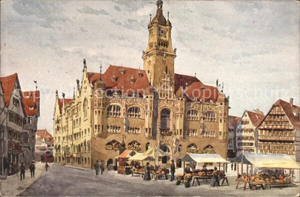 Kuenstlerkarte Josef Marschall Stuttgart Marktplatz Ra