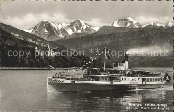 Dampfer Seitenrad Blümlisalp Thunersee Schloss Hünegg Eig