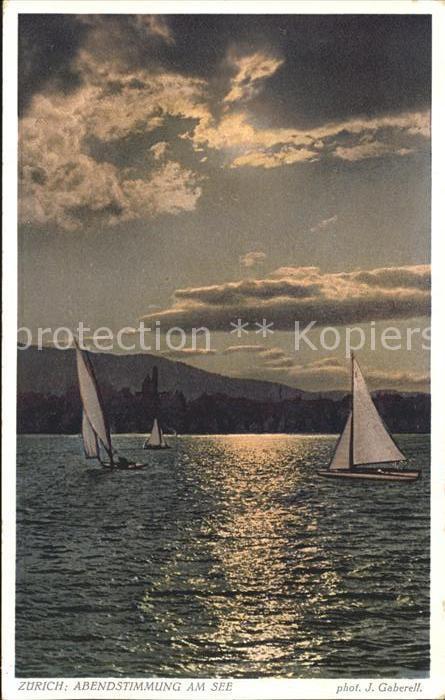 Foto Gaberell J. Nr. 10205 Zürich Abendstimmung am See Segel