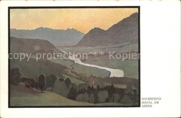 Kuenstlerkarte Bauernfeind Inntal am Abend