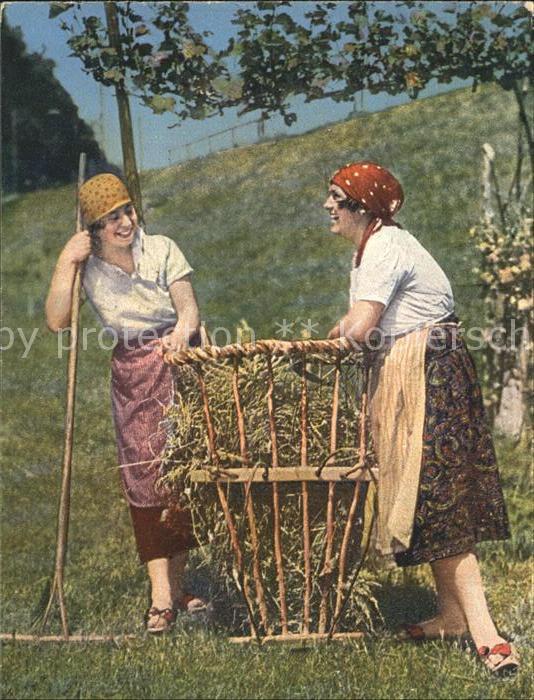 Landwirtschaft Frauen Trachten Rechen Heukorb