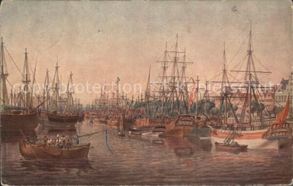 Segelschiffe Binnenhafen Hamburg Aquarell C. Suhr Mä