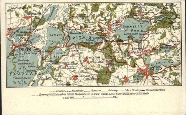 Landkarte auf Ak Eutin Malente-Gremsmühlen Plön Dieksee